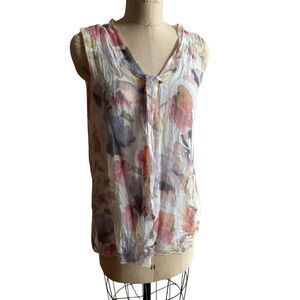 Via Signoria Italy Watercolor Pastel Floral Pattern‎ Silk Sz Large EUC